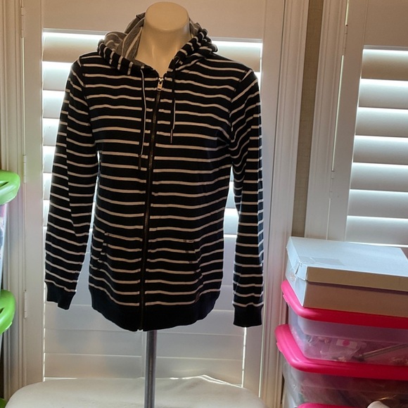 Roxy Black and White Striped Zip-Up Hoodie - Picture 1 of 8